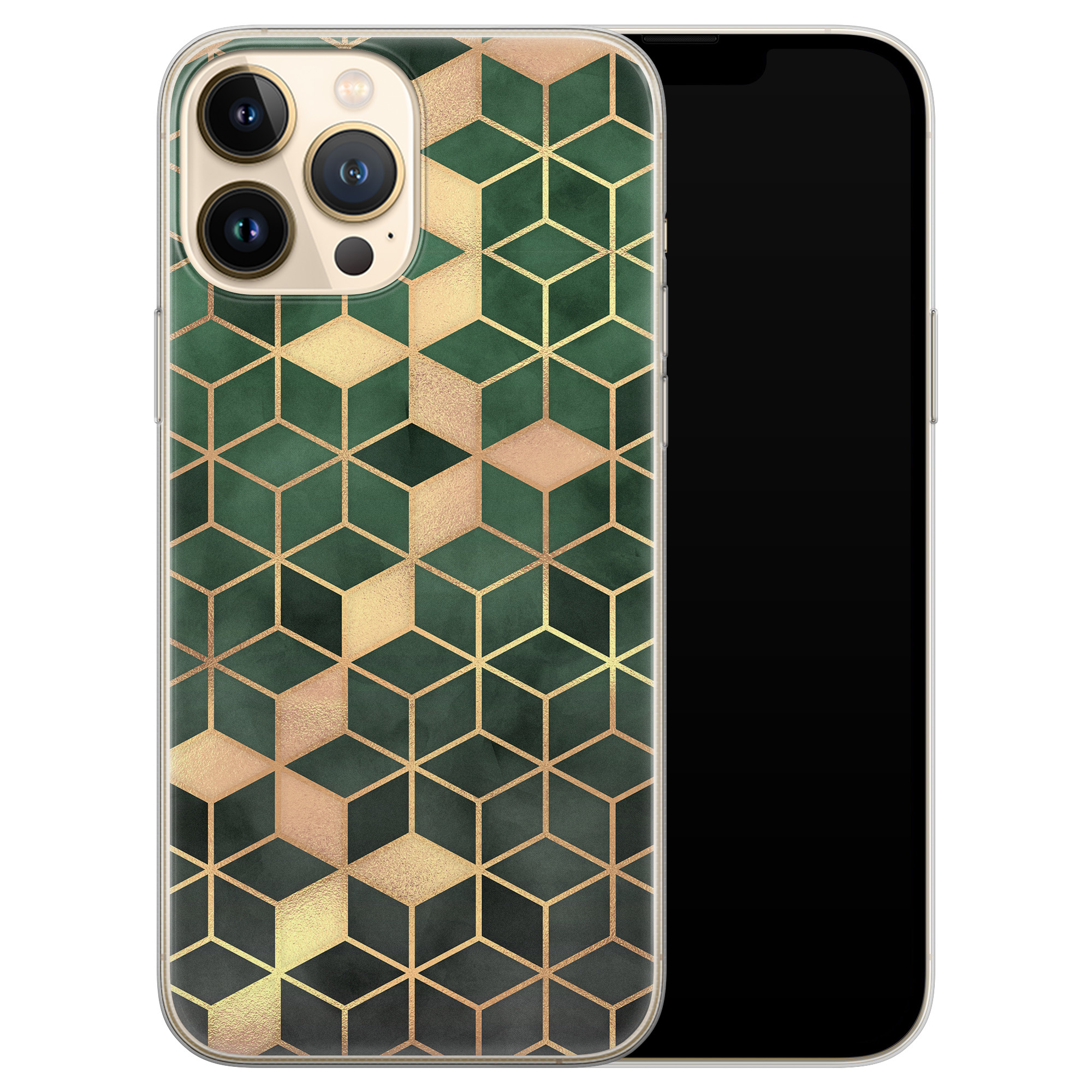 Leuke Telefoonhoesjes iPhone 13 Pro Max siliconen hoesje - Green cubes