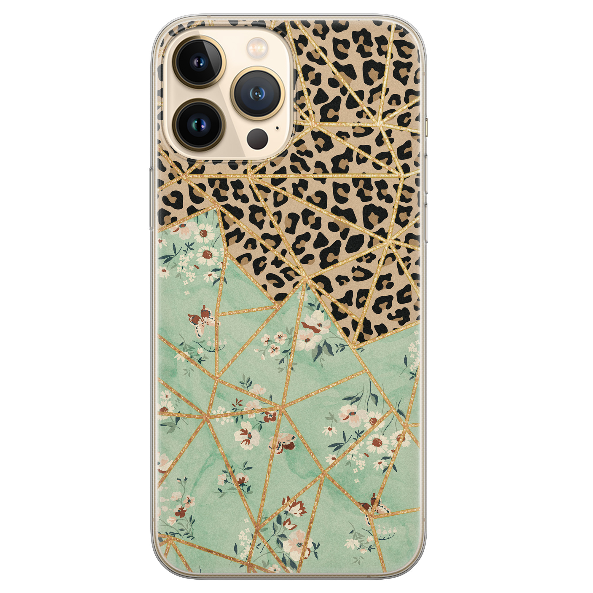 Leuke Telefoonhoesjes iPhone 13 Pro Max siliconen hoesje - Luipaard flower print