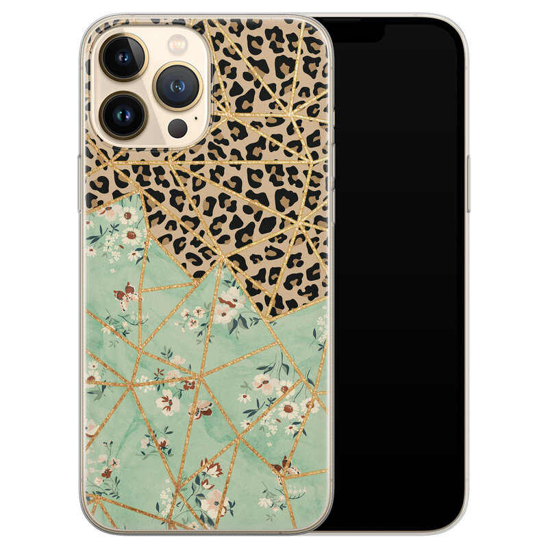 Leuke Telefoonhoesjes iPhone 13 Pro Max siliconen hoesje - Luipaard flower print