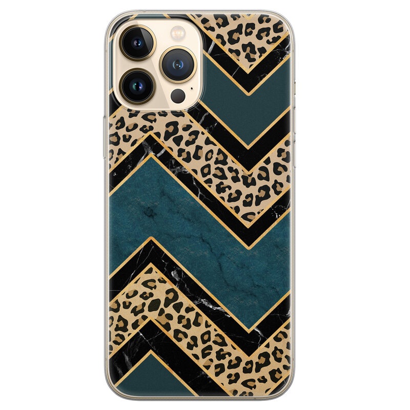 Leuke Telefoonhoesjes iPhone 13 Pro Max siliconen hoesje - Luipaard zigzag