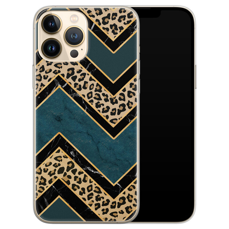 Leuke Telefoonhoesjes iPhone 13 Pro Max siliconen hoesje - Luipaard zigzag