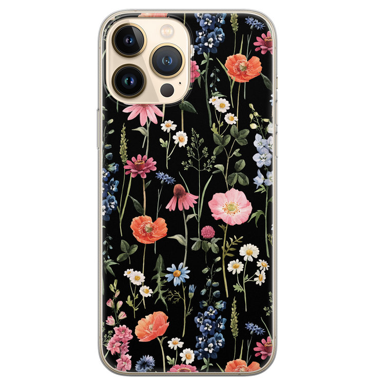 Leuke Telefoonhoesjes iPhone 13 Pro Max siliconen hoesje - Dark flowers