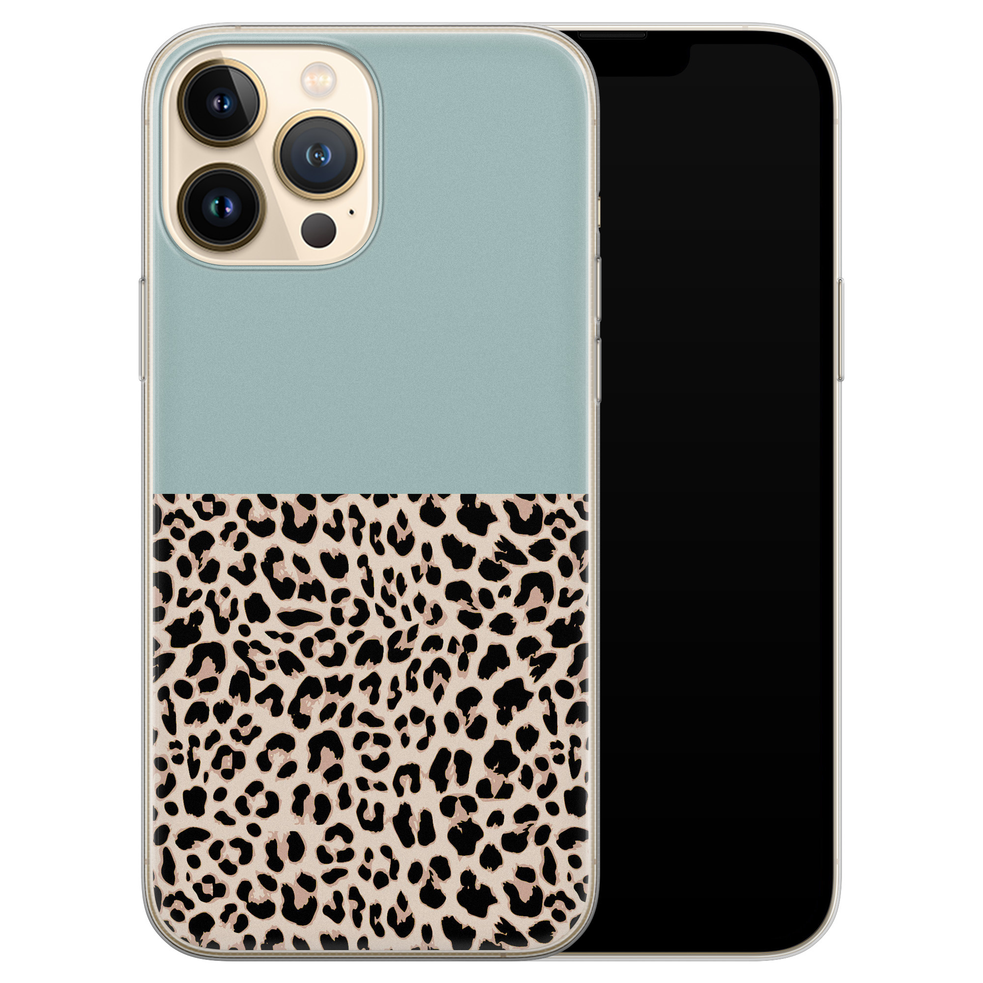 Leuke Telefoonhoesjes iPhone 13 Pro Max siliconen hoesje - Luipaard mint