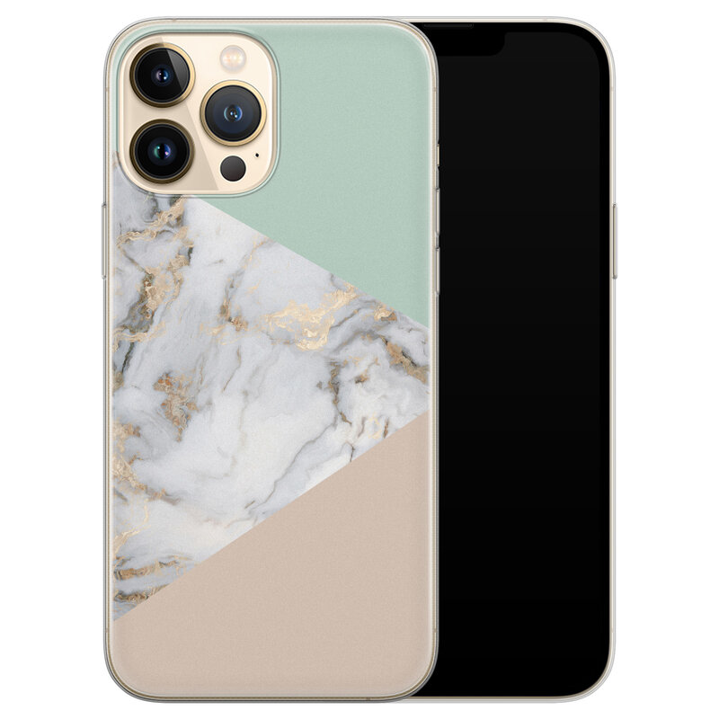 Leuke Telefoonhoesjes iPhone 13 Pro Max siliconen hoesje - Marmer pastel mix
