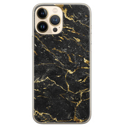 Leuke Telefoonhoesjes iPhone 13 Pro Max siliconen hoesje - Marmer zwart goud