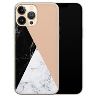 Leuke Telefoonhoesjes iPhone 13 Pro Max siliconen hoesje - Marmer zwart bruin