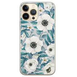 Leuke Telefoonhoesjes iPhone 13 Pro Max siliconen hoesje - Witte bloemen