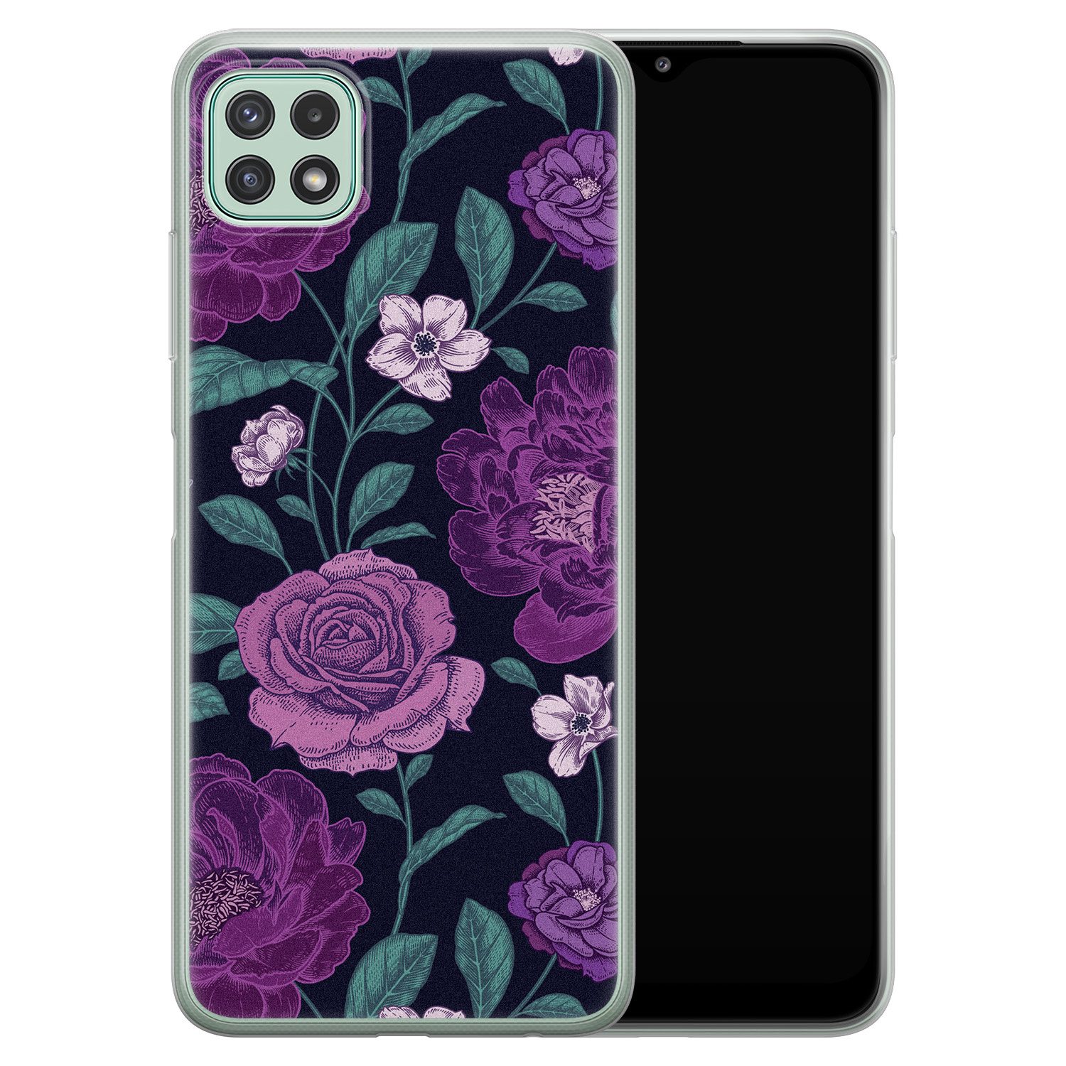 Leuke Telefoonhoesjes Samsung Galaxy A22 5G siliconen hoesje - Bloemen paars