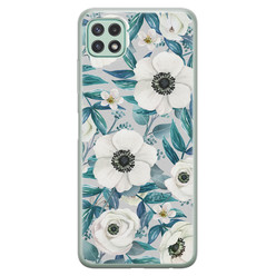 Leuke Telefoonhoesjes Samsung Galaxy A22 5G siliconen hoesje - Witte bloemen