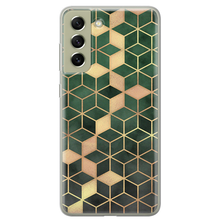Leuke Telefoonhoesjes Samsung Galaxy S21 FE siliconen hoesje - Green cubes