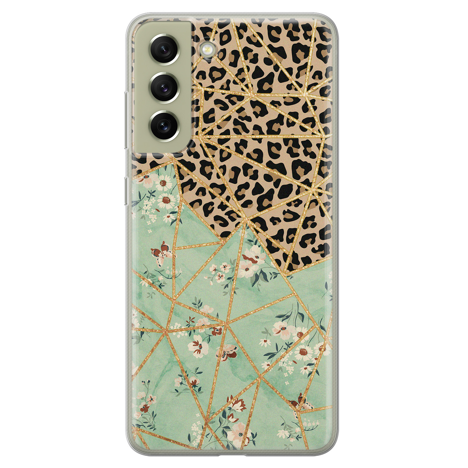 Leuke Telefoonhoesjes Samsung Galaxy S21 FE siliconen hoesje - Luipaard flower print