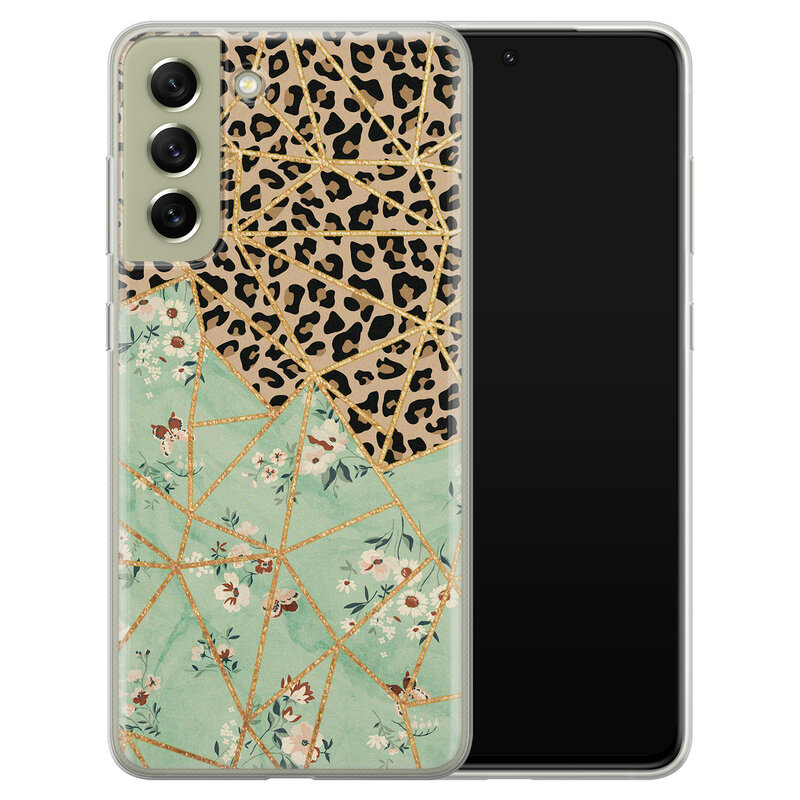 Leuke Telefoonhoesjes Samsung Galaxy S21 FE siliconen hoesje - Luipaard flower print