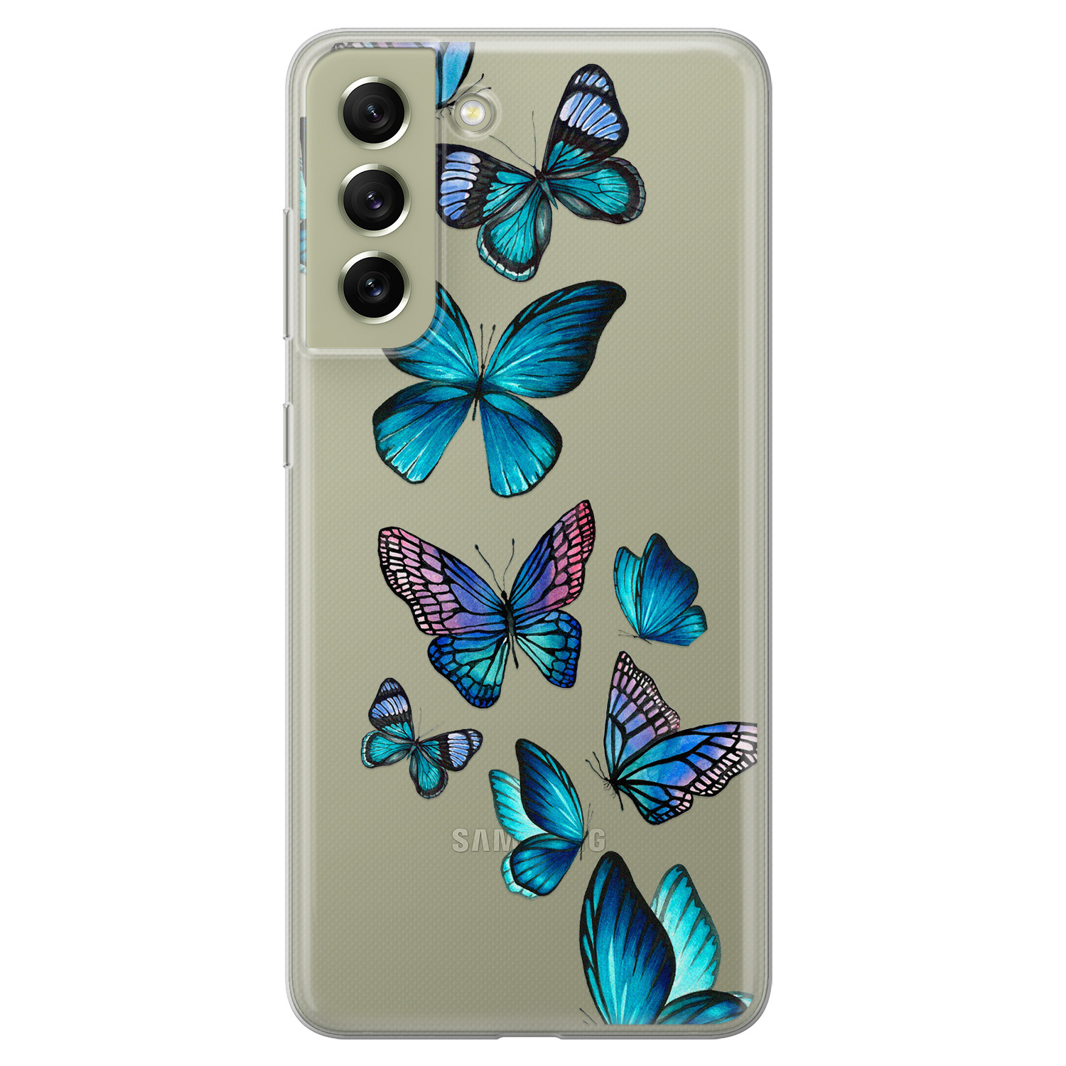 Leuke Telefoonhoesjes Samsung Galaxy S21 FE siliconen hoesje - Vlinders blauw