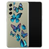 Leuke Telefoonhoesjes Samsung Galaxy S21 FE siliconen hoesje - Vlinders blauw