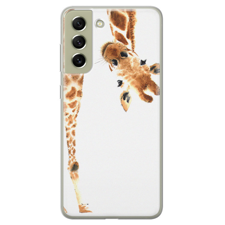 Leuke Telefoonhoesjes Samsung Galaxy S21 FE siliconen hoesje - Giraffe peekaboo