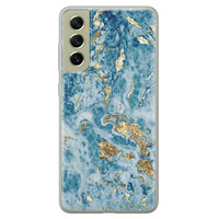 Leuke Telefoonhoesjes Samsung Galaxy S21 FE siliconen hoesje - Goud blauw marmer