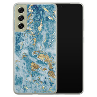 Leuke Telefoonhoesjes Samsung Galaxy S21 FE siliconen hoesje - Goud blauw marmer