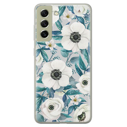 Leuke Telefoonhoesjes Samsung Galaxy S21 FE siliconen hoesje - Witte bloemen