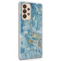 Leuke Telefoonhoesjes Samsung Galaxy A53 siliconen hoesje - Goud blauw marmer