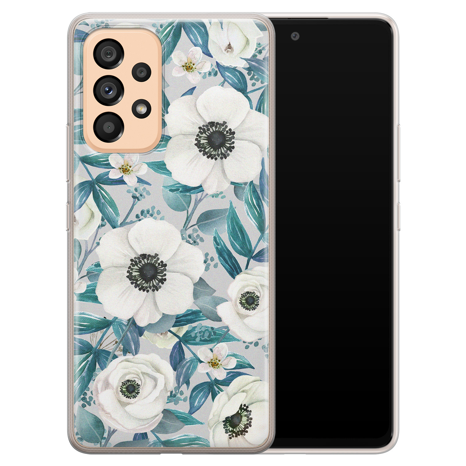 Leuke Telefoonhoesjes Samsung Galaxy A53 siliconen hoesje - Witte bloemen