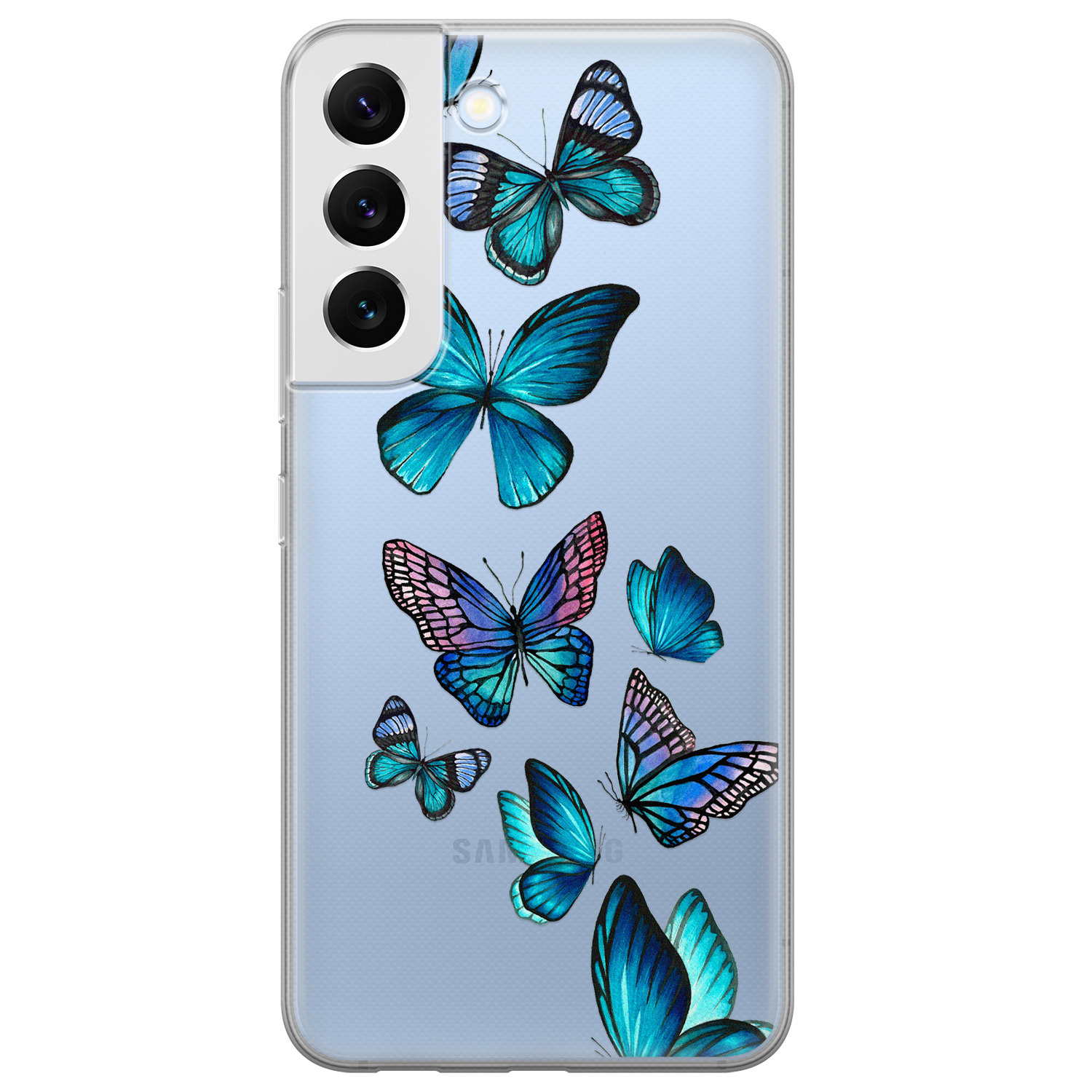 Leuke Telefoonhoesjes Samsung Galaxy S22 siliconen hoesje - Vlinders blauw