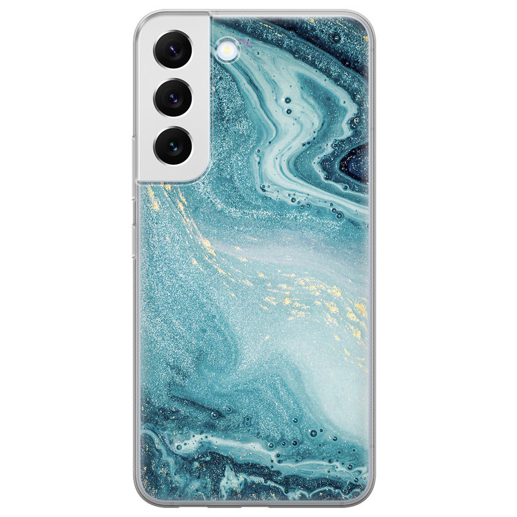Leuke Telefoonhoesjes Samsung Galaxy S22 siliconen hoesje - Marmer blauw