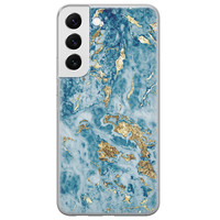 Leuke Telefoonhoesjes Samsung Galaxy S22 siliconen hoesje - Goud blauw marmer