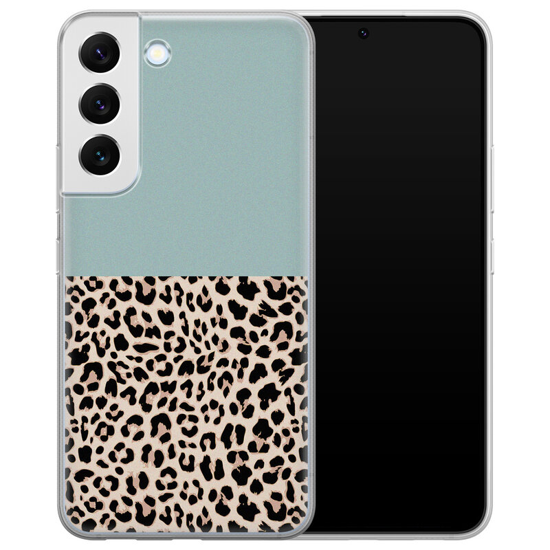 Leuke Telefoonhoesjes Samsung Galaxy S22 siliconen hoesje - Luipaard mint