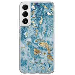 Leuke Telefoonhoesjes Samsung Galaxy S22 Plus siliconen hoesje - Goud blauw marmer