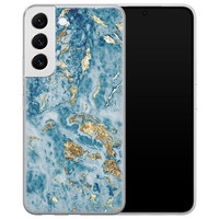 Leuke Telefoonhoesjes Samsung Galaxy S22 Plus siliconen hoesje - Goud blauw marmer