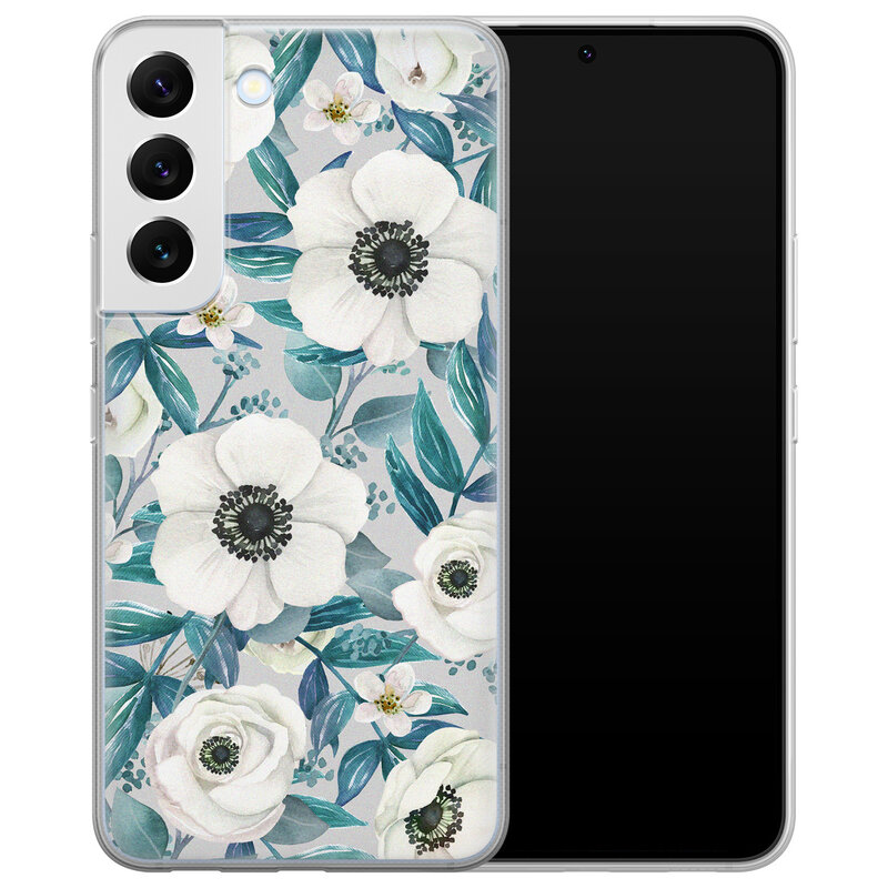 Leuke Telefoonhoesjes Samsung Galaxy S22 Plus siliconen hoesje - Witte bloemen