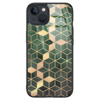 Leuke Telefoonhoesjes iPhone 13 glazen hardcase - Green cubes