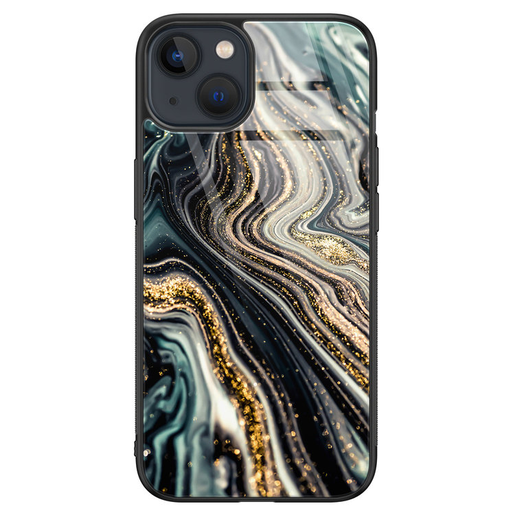 Leuke Telefoonhoesjes iPhone 13 glazen hardcase - Marmer swirl