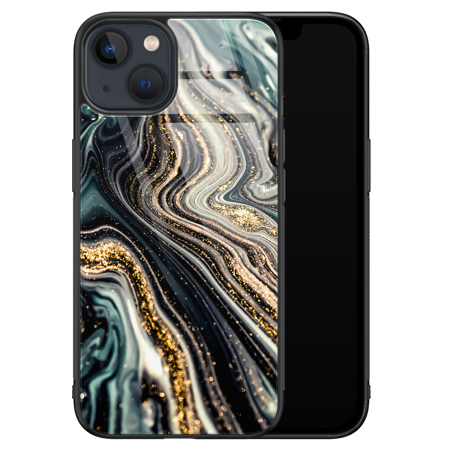 Leuke Telefoonhoesjes iPhone 13 glazen hardcase - Marmer swirl