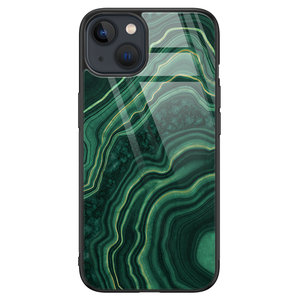 Leuke Telefoonhoesjes iPhone 13 glazen hardcase - Groen agate