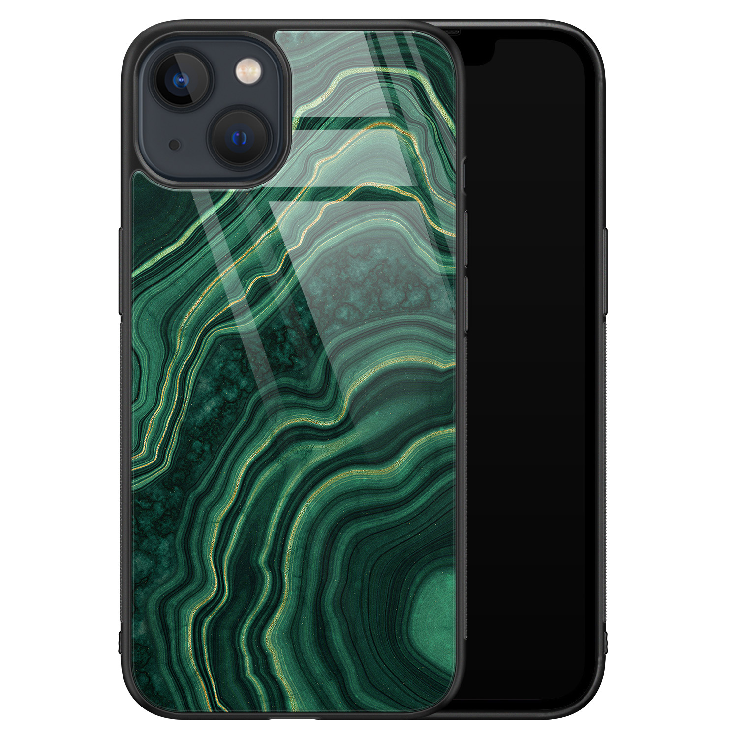 Leuke Telefoonhoesjes iPhone 13 glazen hardcase - Groen agate
