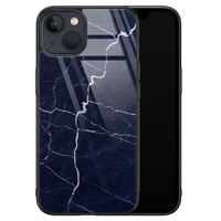 Leuke Telefoonhoesjes iPhone 13 glazen hardcase - Marmer kobaltblauw