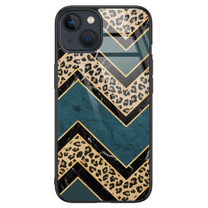 Leuke Telefoonhoesjes iPhone 13 glazen hardcase - Luipaard zigzag