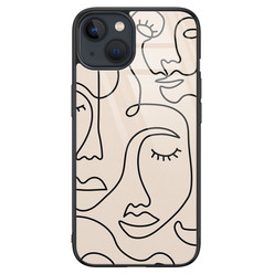 Leuke Telefoonhoesjes iPhone 13 glazen hardcase - Abstract gezicht lijnen