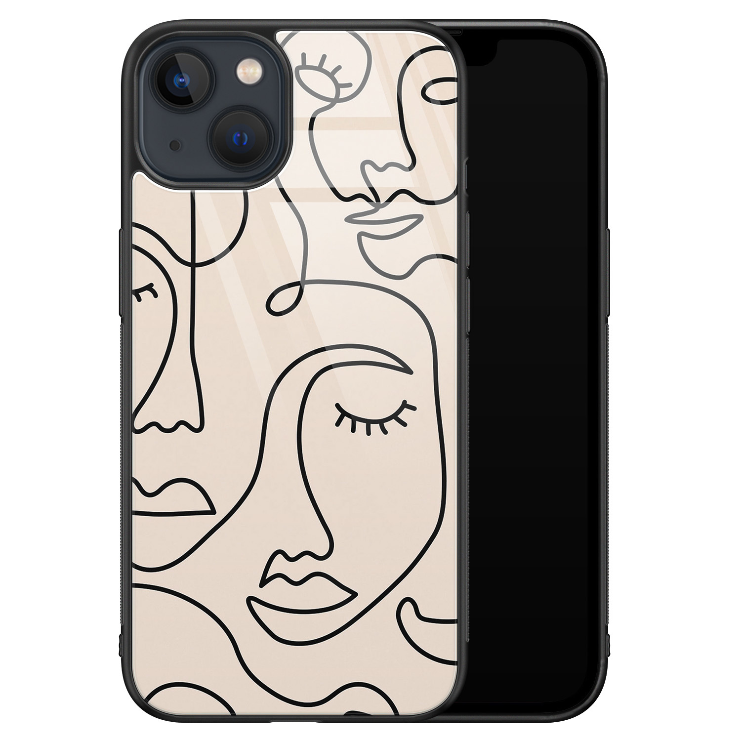 Leuke Telefoonhoesjes iPhone 13 glazen hardcase - Abstract gezicht lijnen