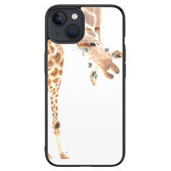 Leuke Telefoonhoesjes iPhone 13 glazen hardcase - Giraffe peekaboo