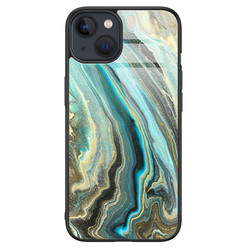 Leuke Telefoonhoesjes iPhone 13 glazen hardcase - Marmer mint