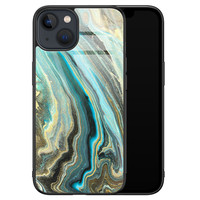 Leuke Telefoonhoesjes iPhone 13 glazen hardcase - Marmer mint