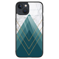 Leuke Telefoonhoesjes iPhone 13 glazen hardcase - Geometrisch blauw