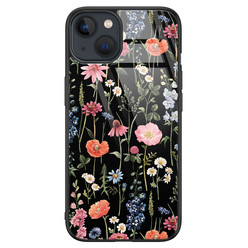 Leuke Telefoonhoesjes iPhone 13 glazen hardcase - Dark flowers