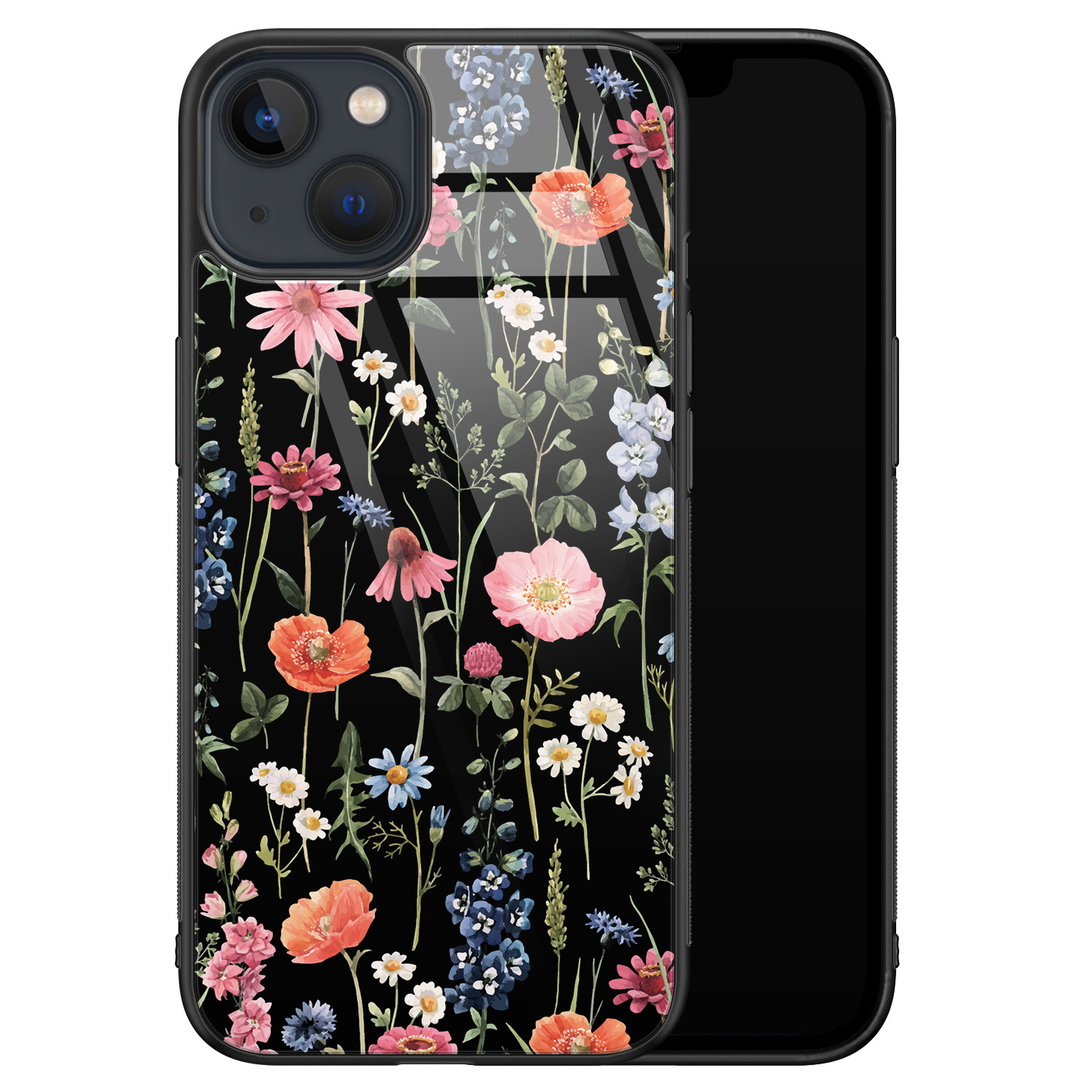 Leuke Telefoonhoesjes iPhone 13 glazen hardcase - Dark flowers