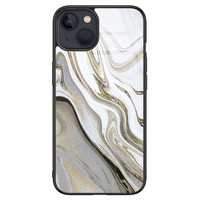 Leuke Telefoonhoesjes iPhone 13 glazen hardcase - Marmer wit goud