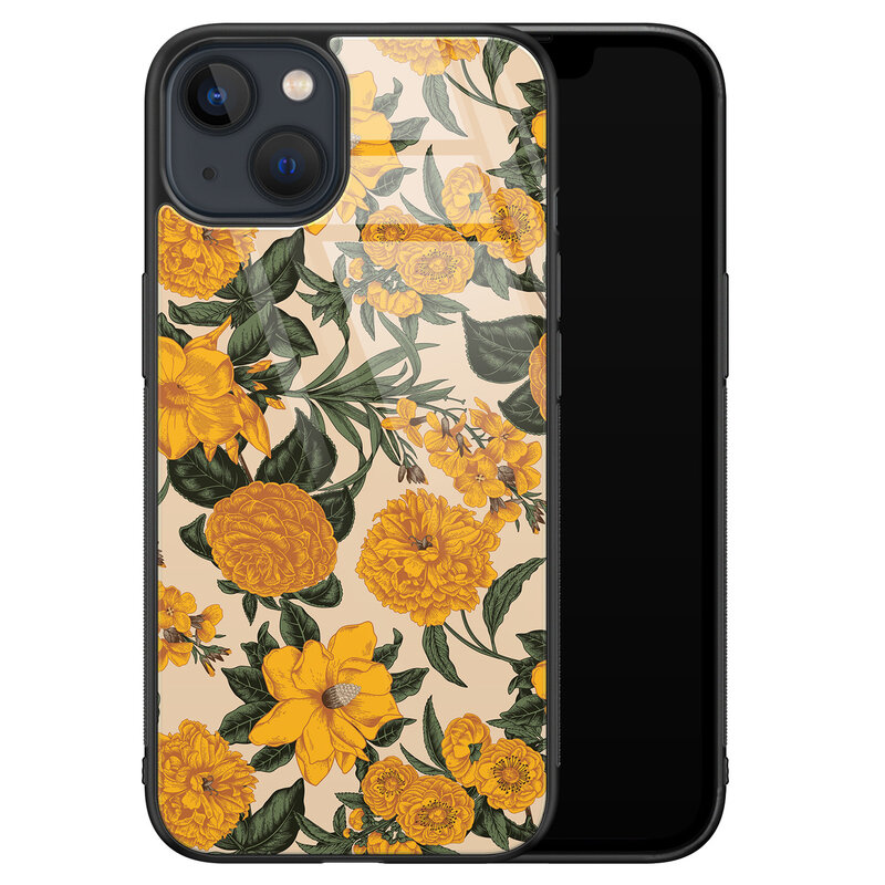 Leuke Telefoonhoesjes iPhone 13 glazen hardcase - Retro flowers