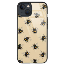 Leuke Telefoonhoesjes iPhone 13 glazen hardcase - Bee happy