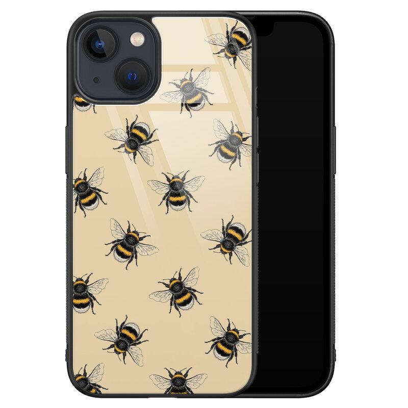 Leuke Telefoonhoesjes iPhone 13 glazen hardcase - Bee happy
